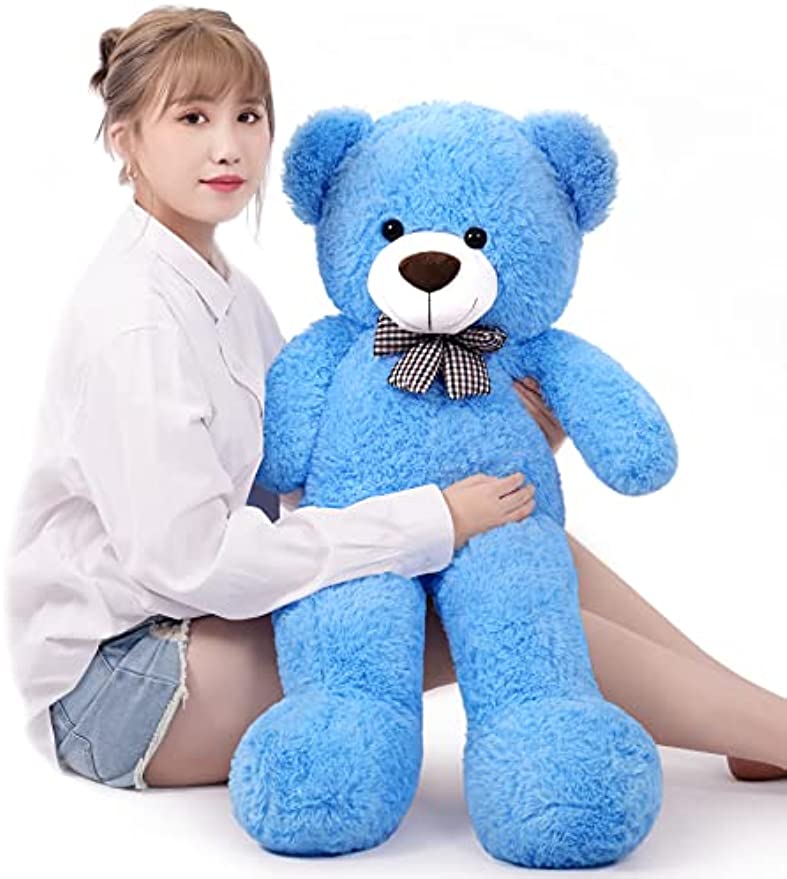 SNOWOLF 1.2m Giant Teddy Bear with Checkered Tie Blue