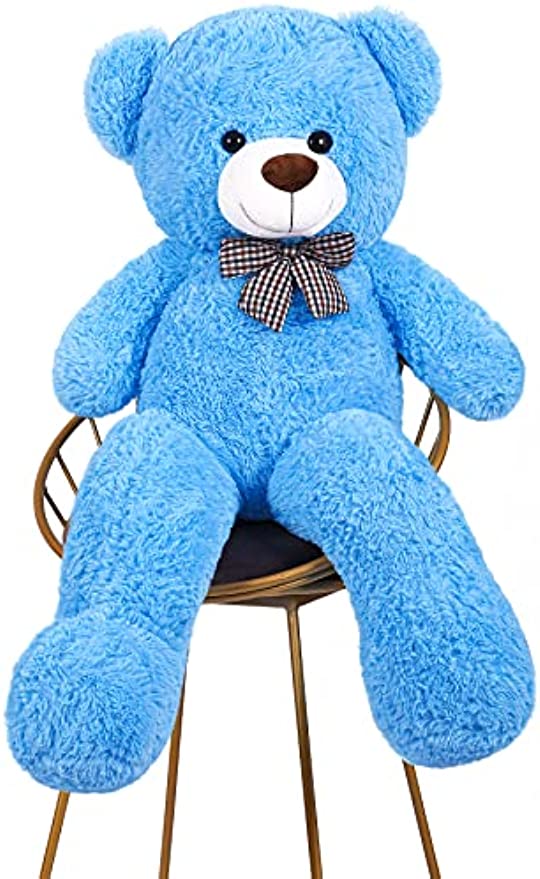 SNOWOLF 1.2m Giant Teddy Bear with Checkered Tie Blue