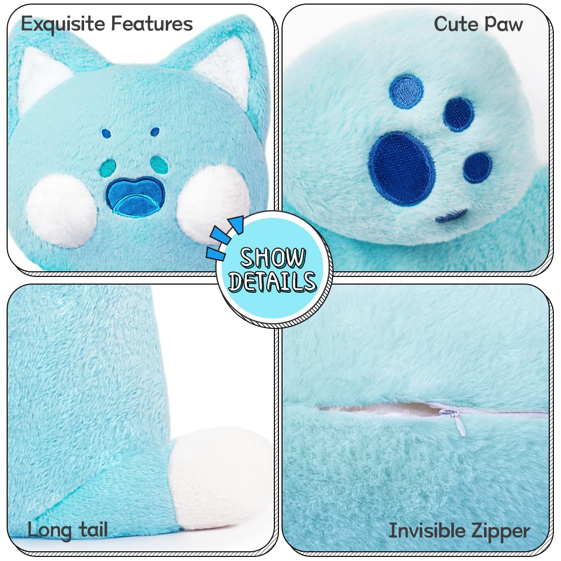 SNOWOLF  Plush Toy Stuffed Animals Body Pillow  Soft Cat  Blue