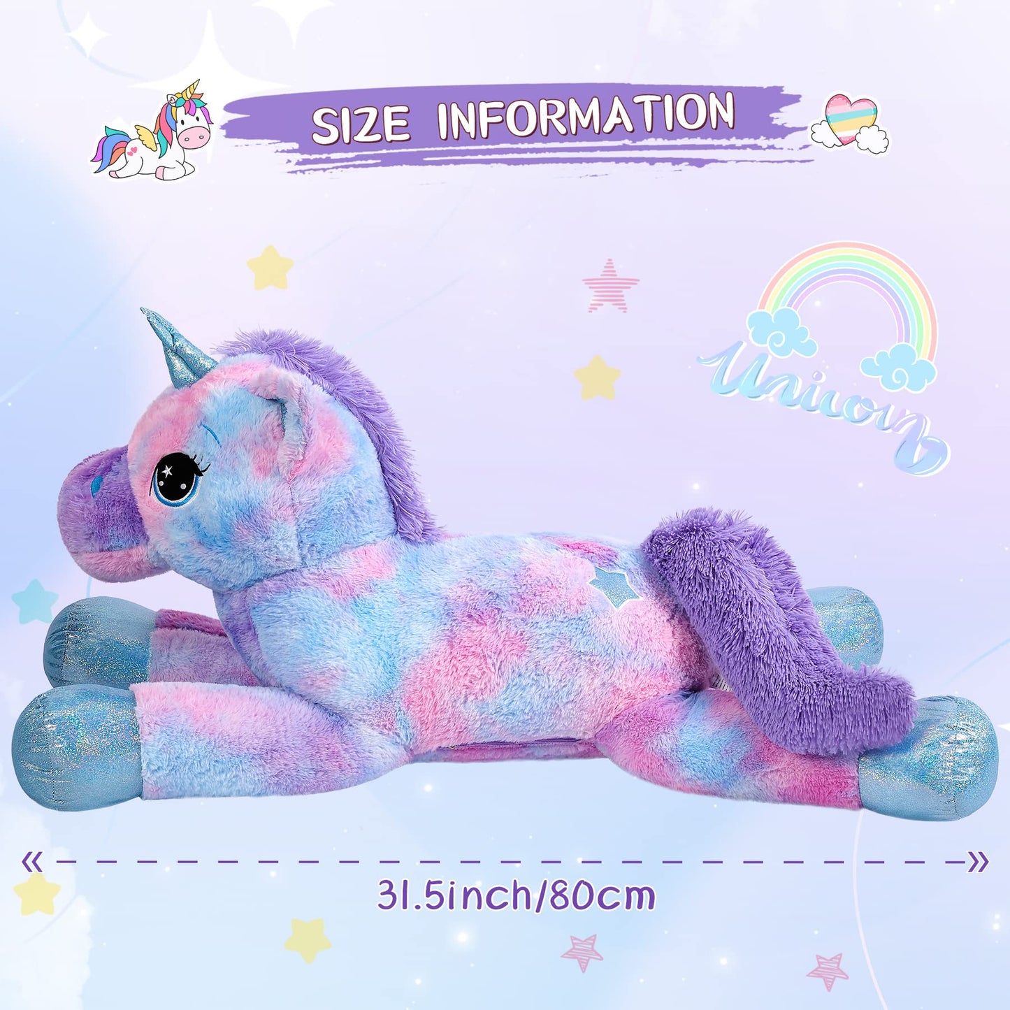 SNOWOLF Stuffed Animals Plush Toy Multicolored  Unicorn  Blue