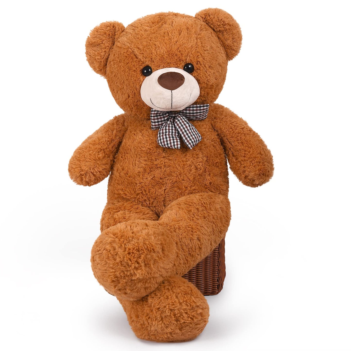 SNOWOLF 1.2m Giant Teddy Bear with Checkered Tie Dark Brown