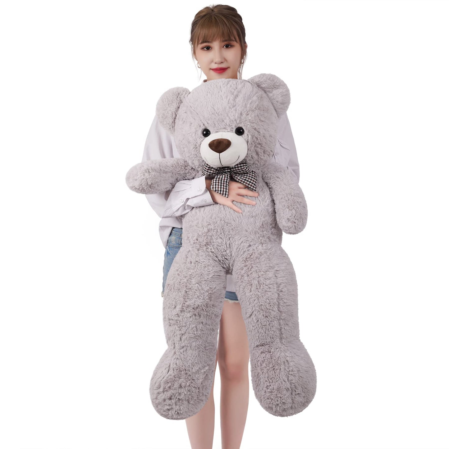 SNOWOLF 1.2m Giant Teddy Bear with Checkered Tie Grey