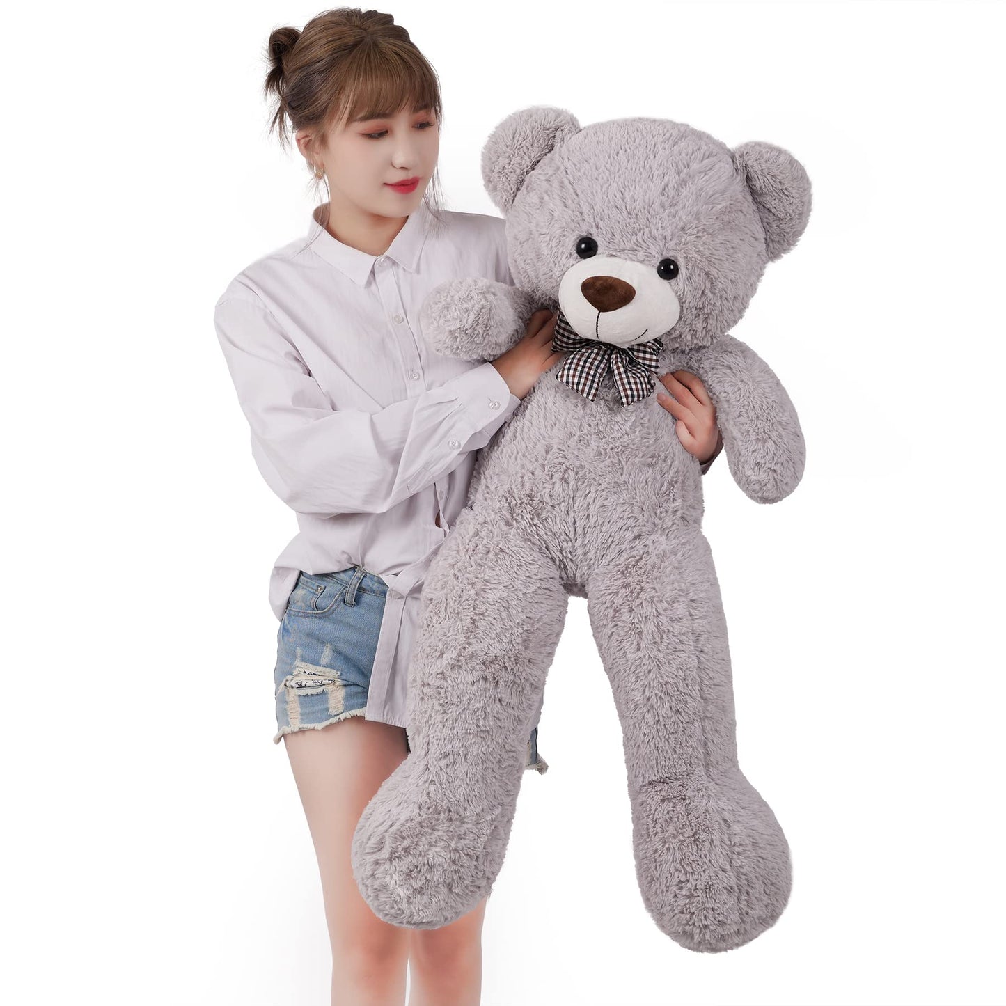 SNOWOLF 1.2m Giant Teddy Bear with Checkered Tie Grey