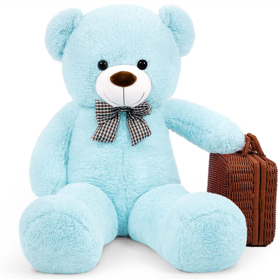 SNOWOLF 1.2m Giant Teddy Bear with Checkered Tie Light Blue