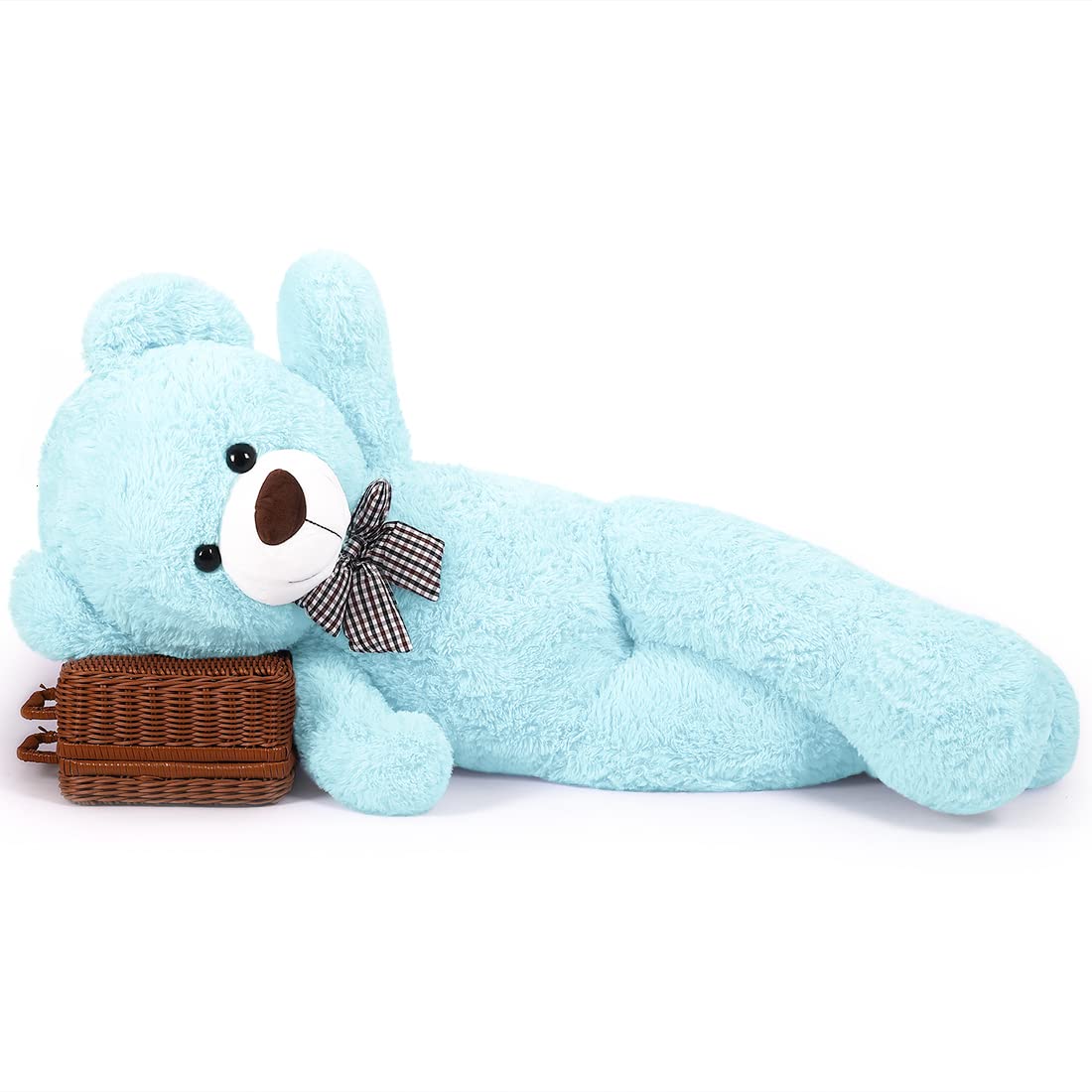 SNOWOLF 1.2m Giant Teddy Bear with Checkered Tie Light Blue