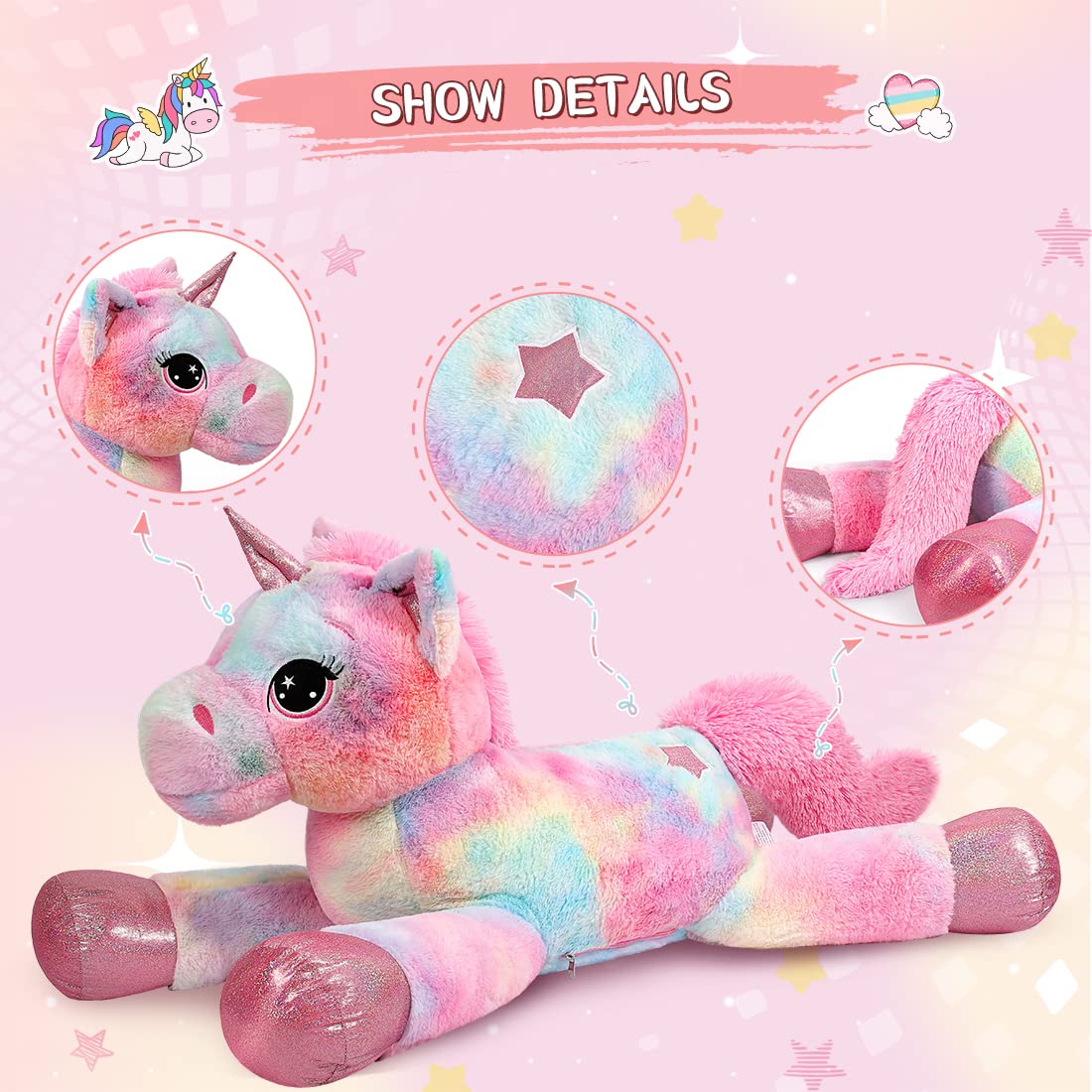 SNOWOLF Stuffed Animals Plush Toy Multicolored  Unicorn  Pink