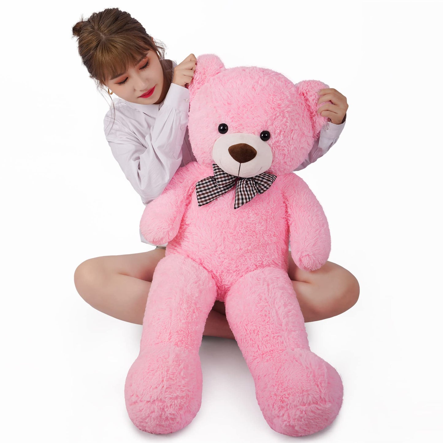 SNOWOLF 1.2m Giant Teddy Bear with Checkered Tie  Pink