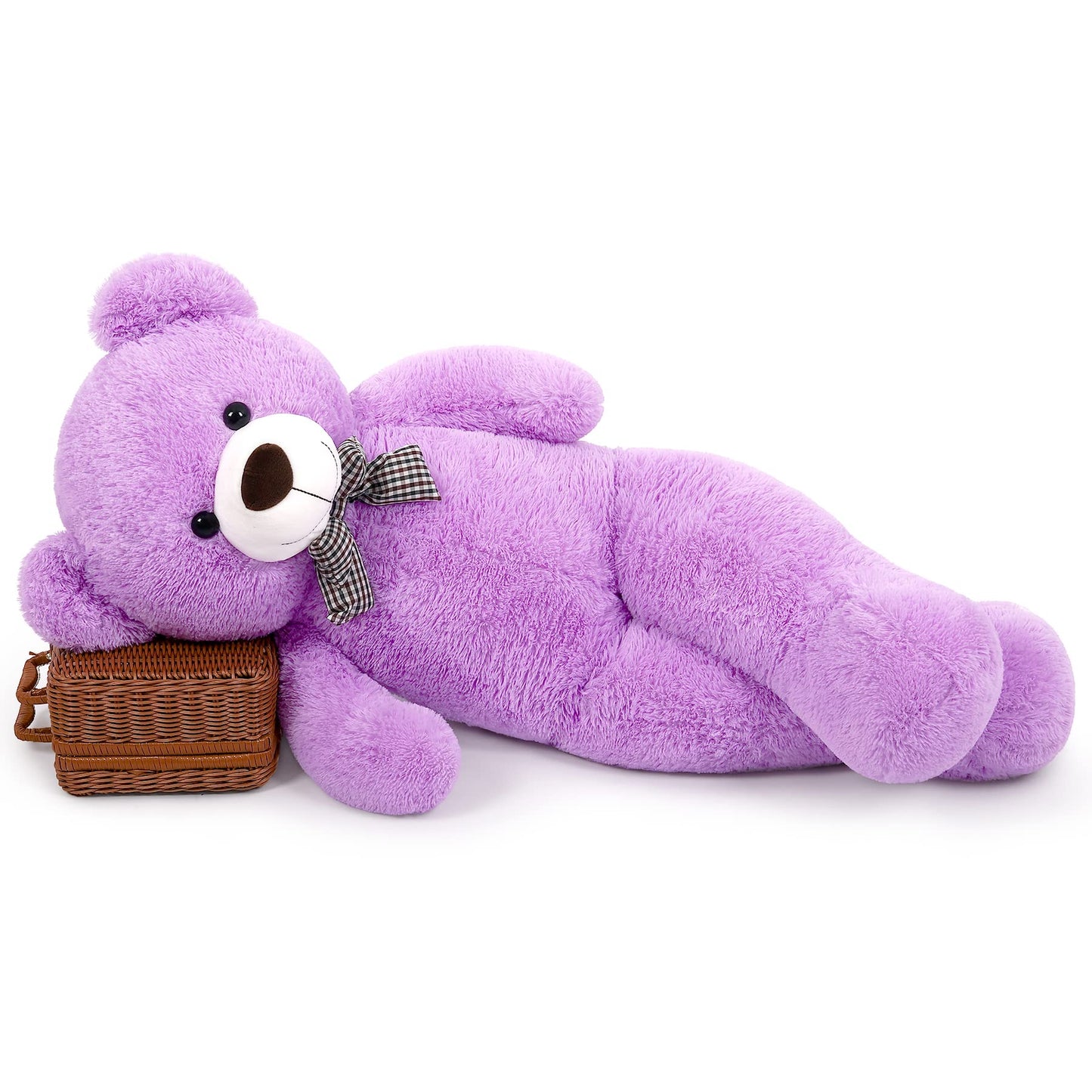 SNOWOLF 1.2m Giant Teddy Bear with Checkered Tie Purple