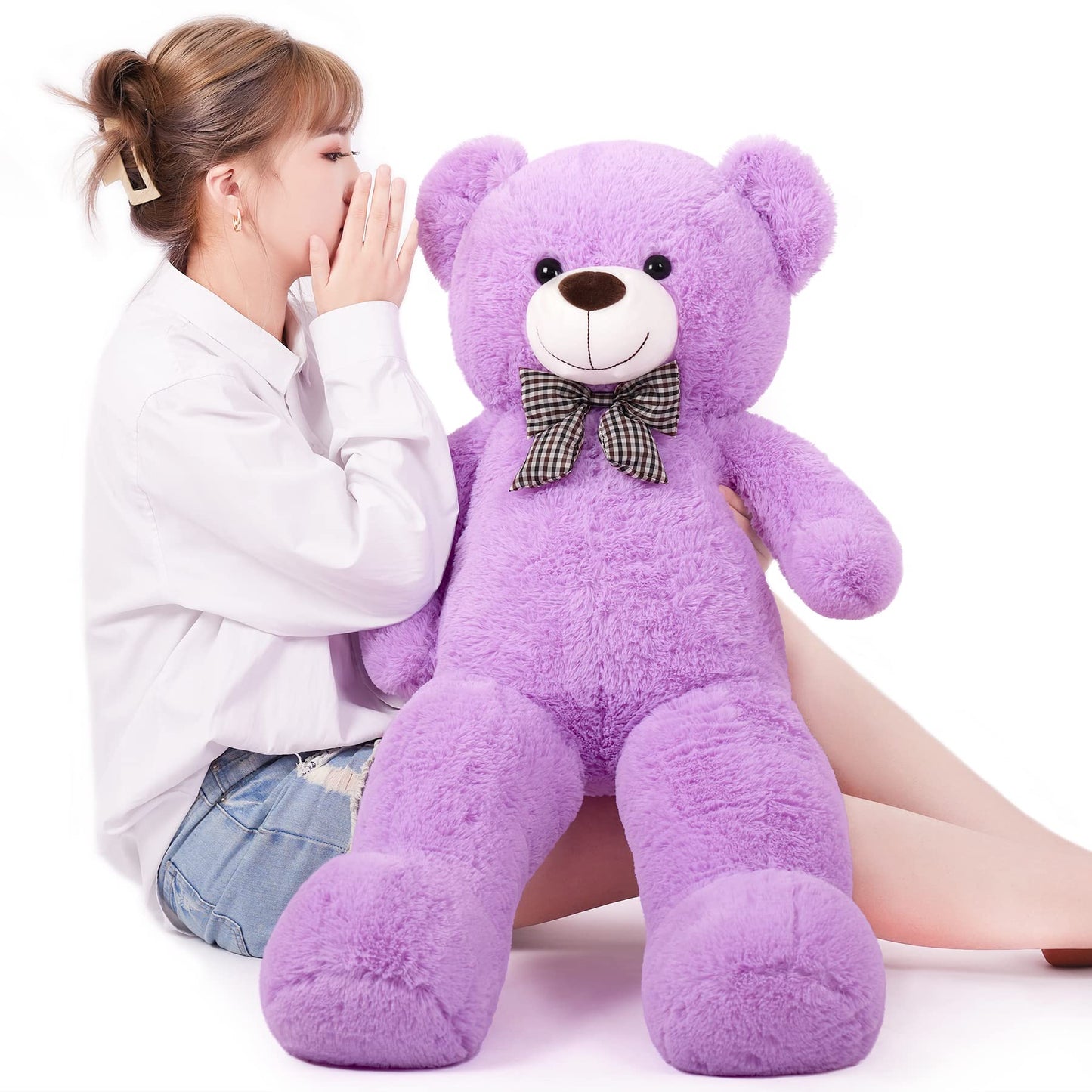 SNOWOLF 1.2m Giant Teddy Bear with Checkered Tie Purple